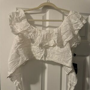 White off the shoulder flounce bounce